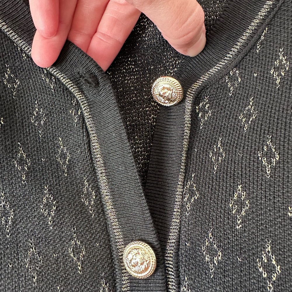NWT J.ING Black/Gold Button-Up Cardigan Size M - Picture 3 of 10